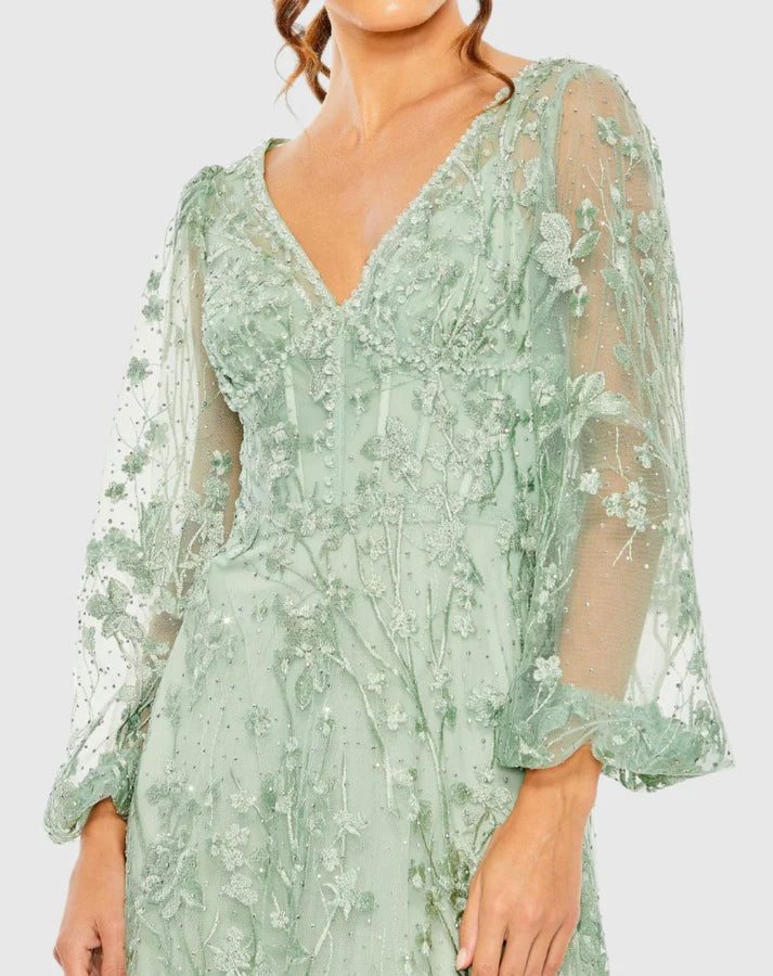 Green Puff Sleeve Gown