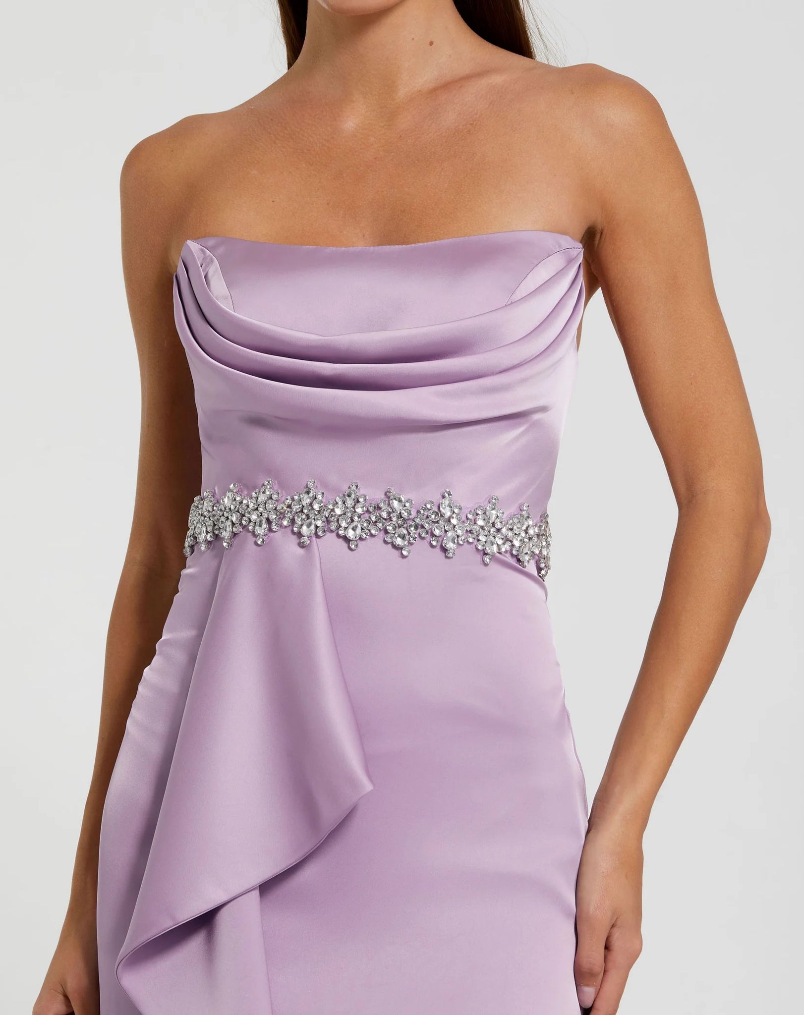 Purple Strapless Satin Gown