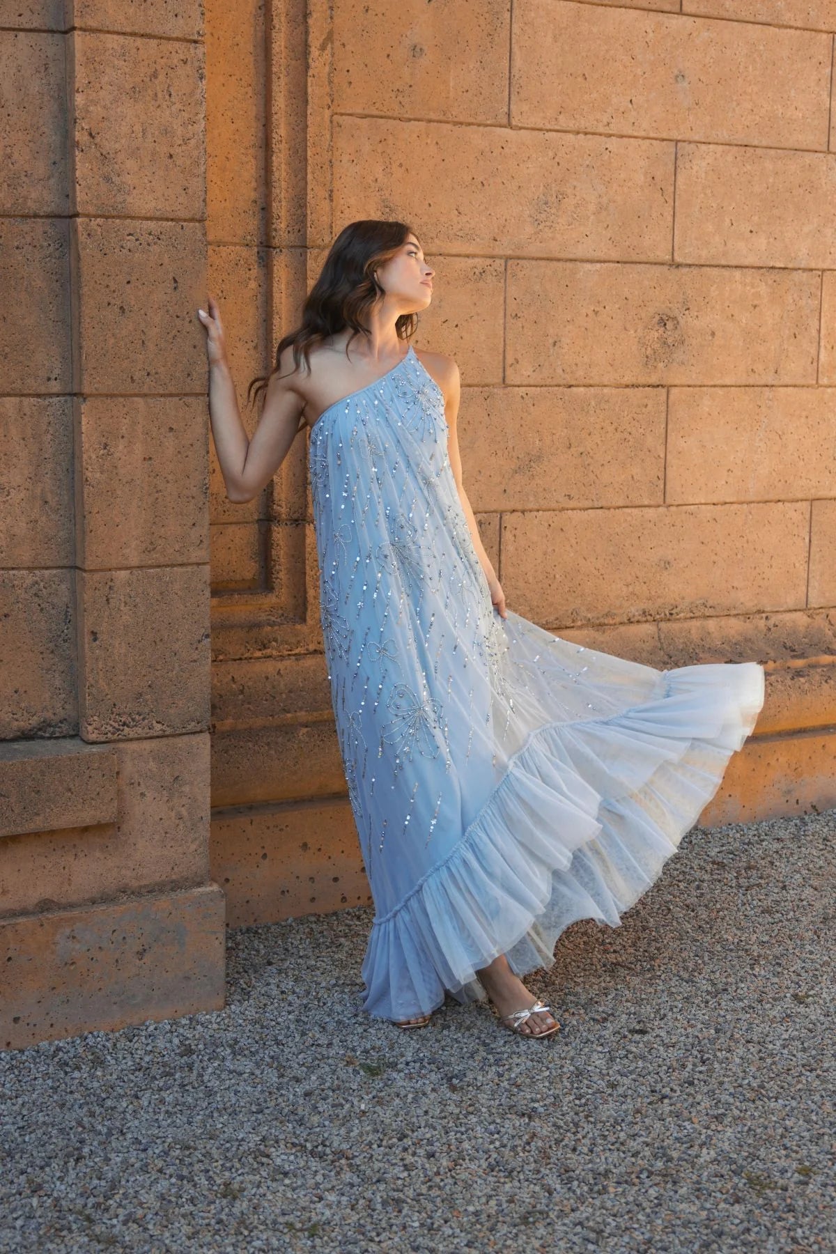 Blue Bow Embellished Mesh