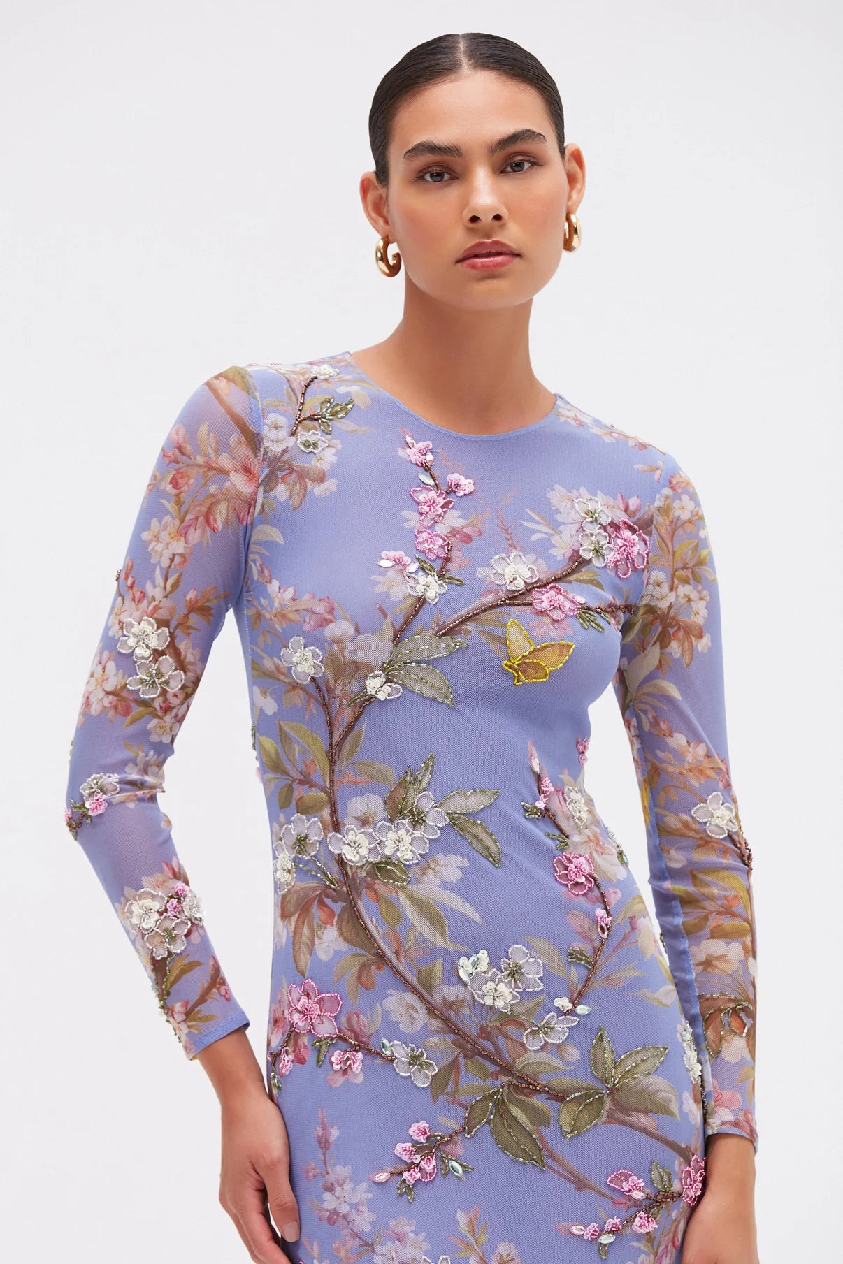 Delicata Embroidered Tulle Midi Dress