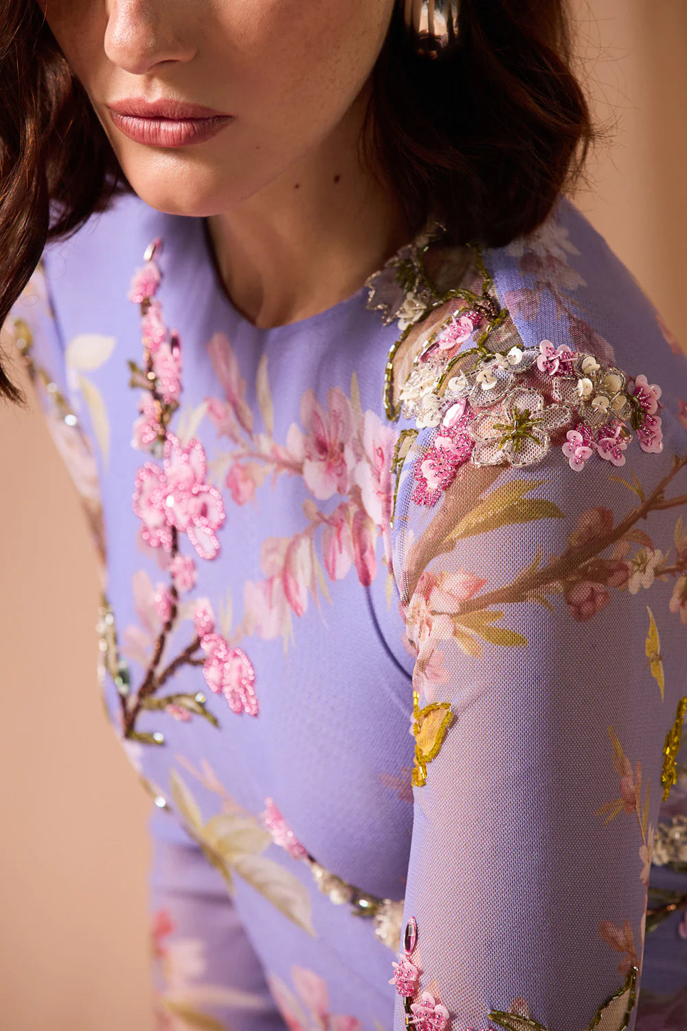 Delicata Embroidered Tulle Midi Dress