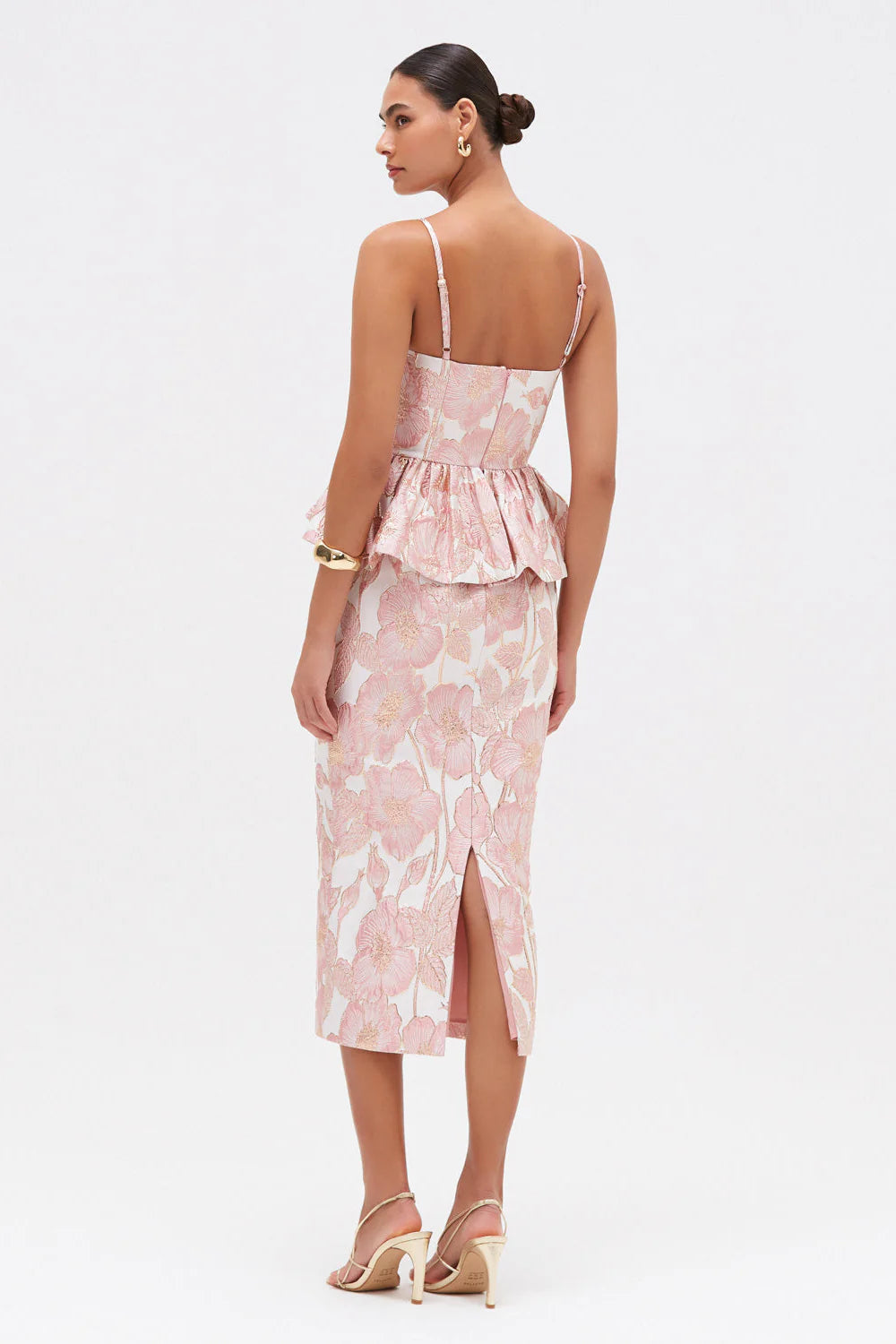 Petal Jacquard Peplum Midi Dress