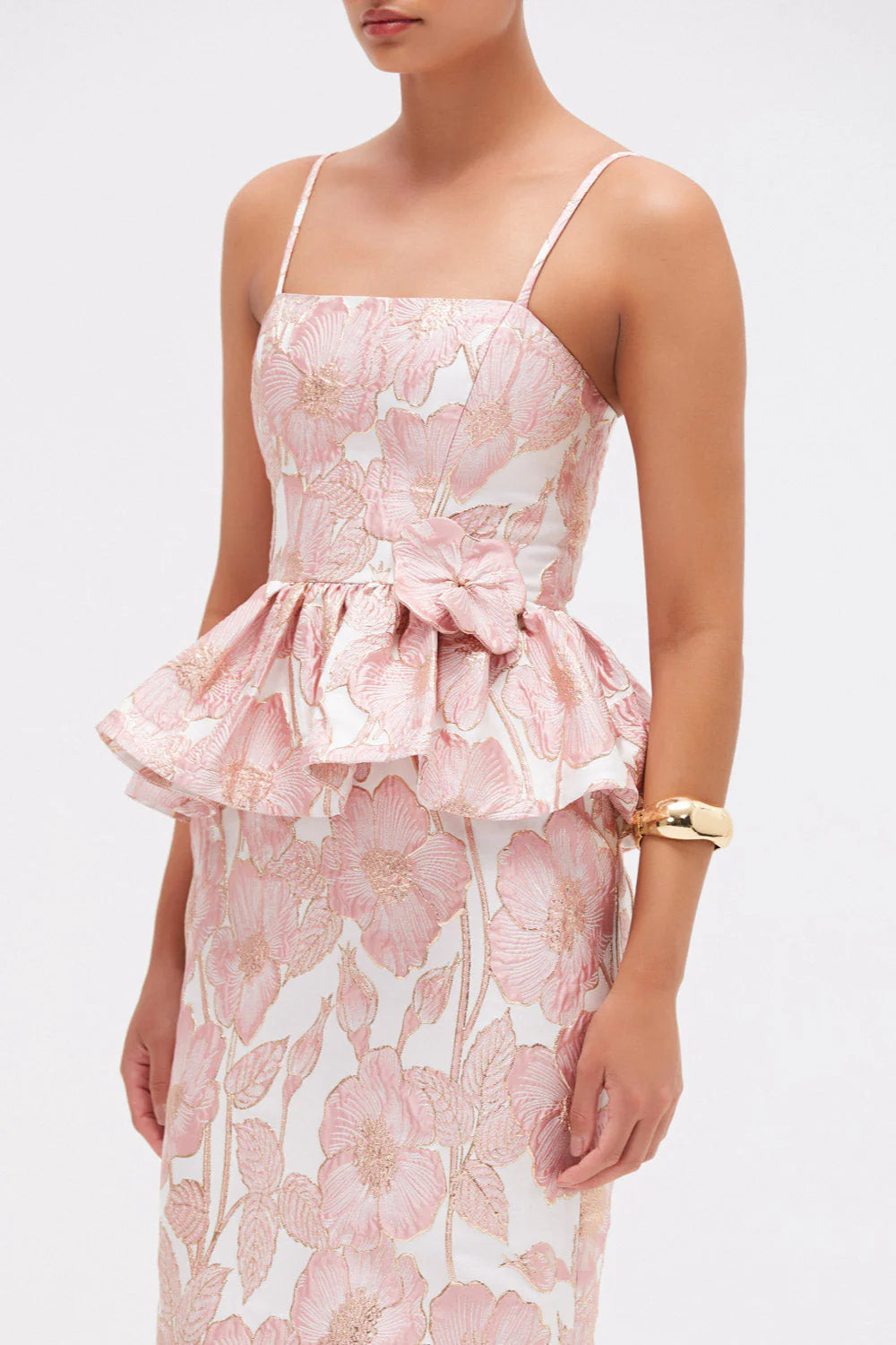 Petal Jacquard Peplum Midi Dress